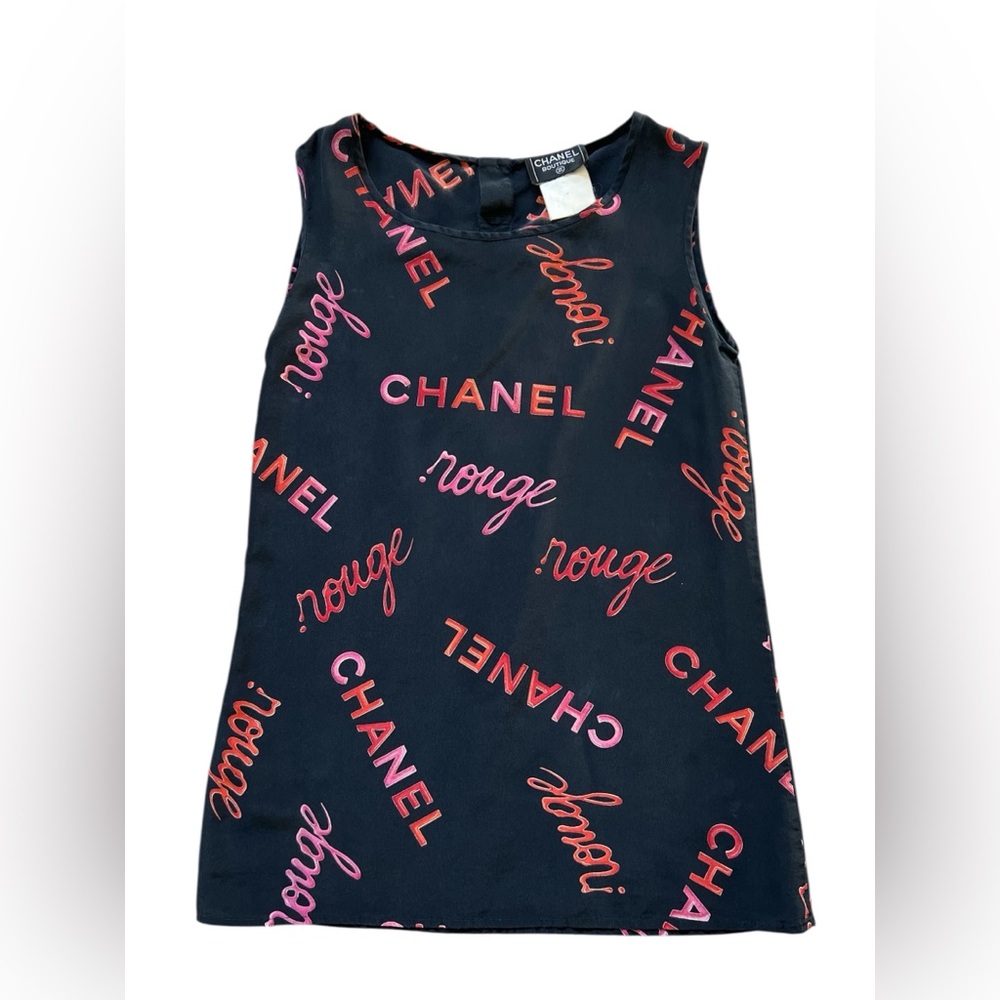 Vintage Chanel Rouge Logo-Print Silk Tank Top - Spring/Summer 1996 Collection - Picture 8 of 12